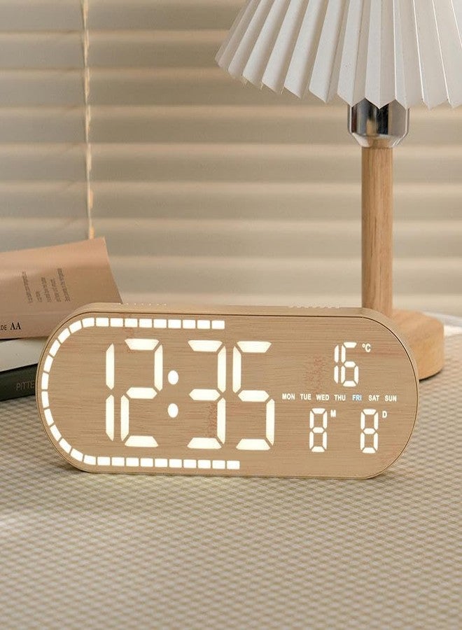 CHIBRO Wooden Finish Digital Alarm Clock with Temperature, Date & Day Display | Dual Alarm | 4-Level Brightness | Table & Wall Mount Clock (Grey/Wood Finish) (Yellow Wood Grain Style) - Image 1